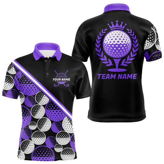 Maxcorners Golf Balls Purple Pattern Mens Golf Polo Shirts Custom Golf Apparel For Family Team Shirt LM0404