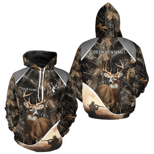 Maxcorners Deer Hunting Shirt 3D Brown Forest Camo Custom Name All Over Print Hunting Clothes LM1610