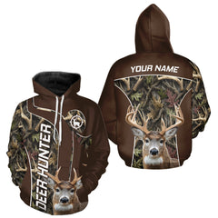 Maxcorners Brown Camo Deer Hunting Shirt, Deer Hunting Custom Name Camouflage Hunting Clothes LM1610