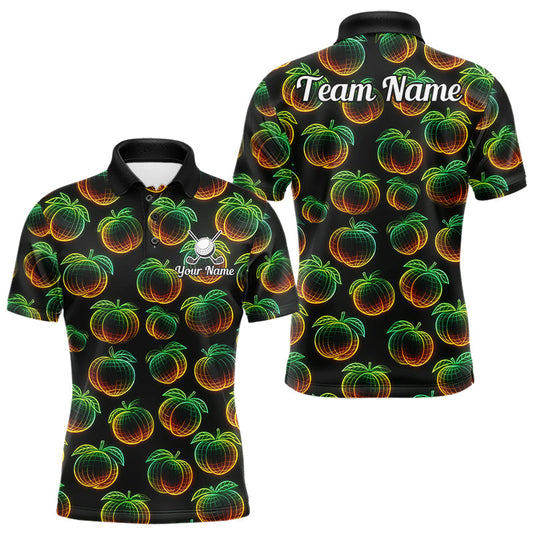 Maxcorners Funny Neon Colorful Peach In Dark Golf Men's Polo Shirt, Funny Fruit Pattern Polo Top