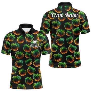 Maxcorners Funny Neon Colorful Peach In Dark Golf Men's Polo Shirt, Funny Fruit Pattern Polo Top LM1903