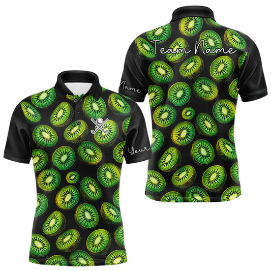 Maxcorners Funny Colorful Kiwi In Dark Golf Men's Polo Shirt, Funny Fruit Pattern Polo Top LM1903
