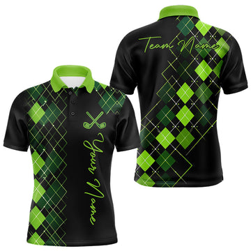 Maxcorners Mens Golf Polo Shirt Argyle Pattern Golf Shirts For Mens Funny White Green Golf Gifts