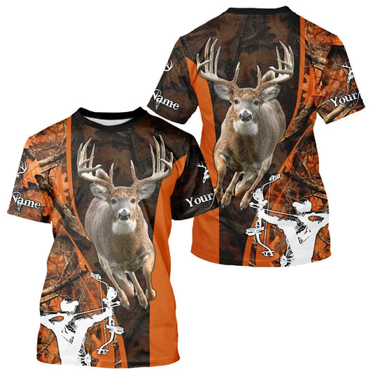 Maxcorners Orange Bow hunting Deer Camouflage Personalized Hunting Shirt, Hoodie Hunting Shirt For Men