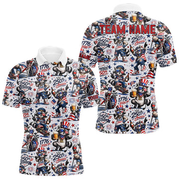Maxcorners Funny Patriotic Raccoon Personalized Men's Golf Polo Shirt- America 250 Years Golf Gift LM2405