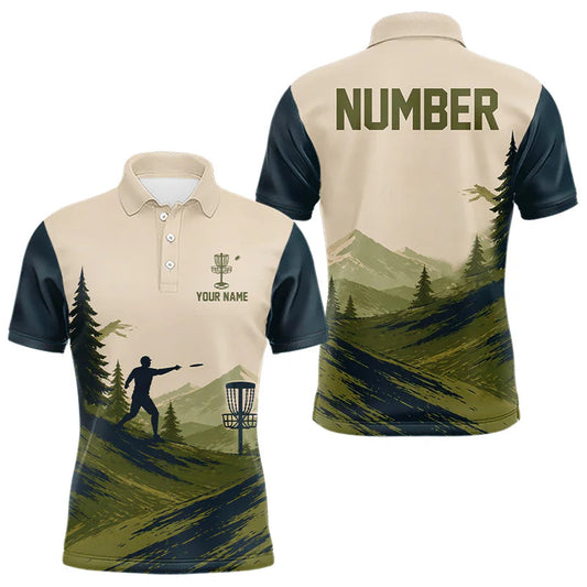 Maxcorners Green Sunset Customized Mens Disc Golf Polo Shirt Number Disc Golf Tops For Men LM2704