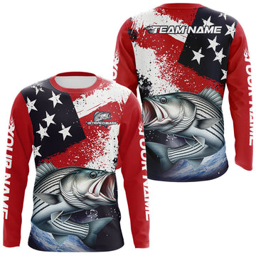 Maxcorners Personalized Striped Bass Fishing Jerseys, Custom American Flag Bass Fishing Shirts Long Sleeve
 LM0503