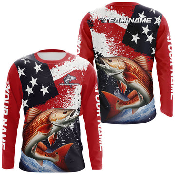 Maxcorners Personalized Redfish Fishing Jerseys, Custom American Flag Redfish Fishing Shirts Long Sleeve
 LM0503