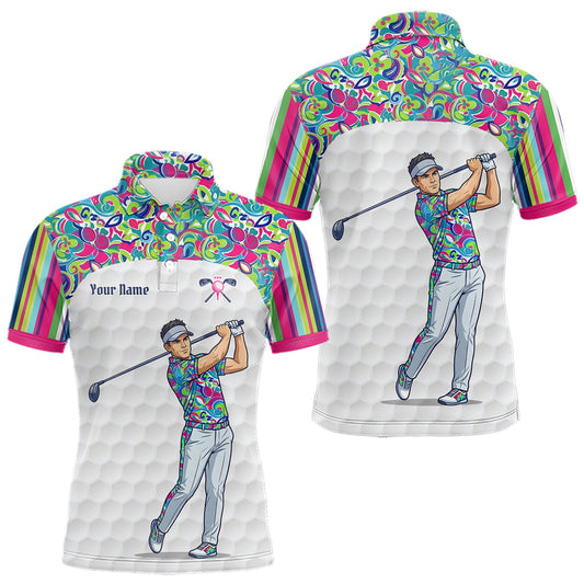 Maxcorners Personalized Golf Polo Shirt Custom Name Golf Shirt Funny Golfer Gift Men Golf Jersey Colorful Golf Outfit LM0404