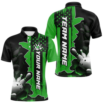 Maxcorners Men's Custom Bowling Tournament Polo Shirt & 1/4 Zip â€“ Personalized Team Bowling Jersey| Green LM0607