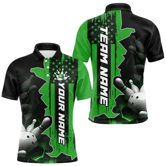Maxcorners Men's Custom Bowling Tournament Polo Shirt & 1/4 Zip â€“ Personalized Team Bowling Jersey| Green LM0607
