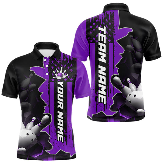 Maxcorners Men's Custom Bowling Tournament Polo Shirt & 1/4 Zip â€“ Personalized Team Bowling Jersey| Purple LM0607