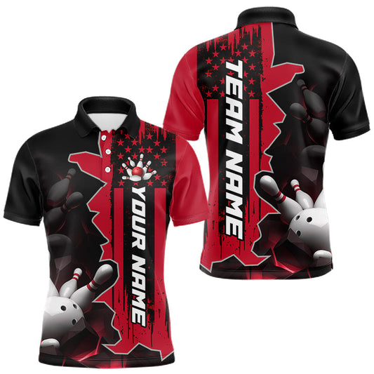 Maxcorners Men's Custom Bowling Tournament Polo Shirt & 1/4 Zip â€“ Personalized Team Bowling Jersey| Red LM0607