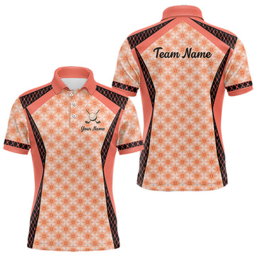 Maxcorners Custom Men's Coral Golf Polo, Personalized Geometric Pattern Golf Shirt With Name, Pink Golf Jersey LM0404