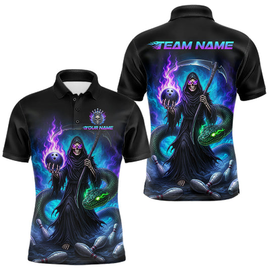 Maxcorners Custom Personalized Team Bowling Jersey With Name, Men's Grim Reaper Bowling Shirt & Quarter Zip LM0607