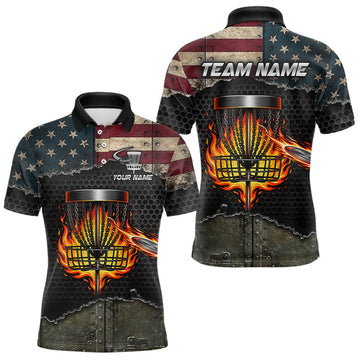 Maxcorners Custom Name USA Flag Disc Golf Tournament Shirt – Fire Basket Sports Apparel Golf For Men