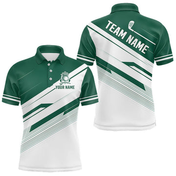 Maxcorners Green And White Mens Golf Polo Shirt Custom Name Golf Shirts For Team Personalized Golf Top LM1005