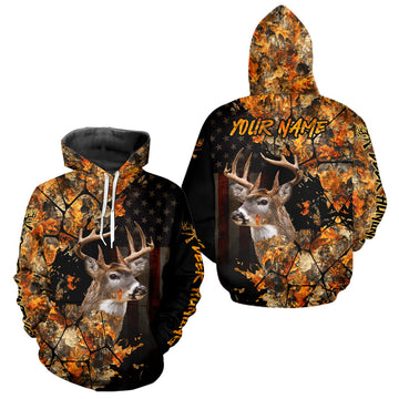 Maxcorners Deer Hunting Shirt Black Camo Orange 3D Custom Name, Season Deer Hunting LM1411