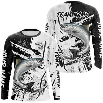 Maxcorners Chinook Salmon (King Salmon) Fishing Black White Camo Performance Fishing Shirts LM2602