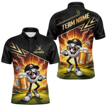 Maxcorners Funny Golf Ball Mens Golf Polo Shirts Custom Golf And Beer Golf Apparel For Golfer LM1005