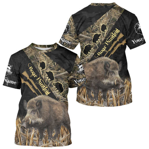 Maxcorners Best Wild Boar Hunting Black Camo 3D Shirt For Hunting Season Hunting Clothes For Hunters LM1109