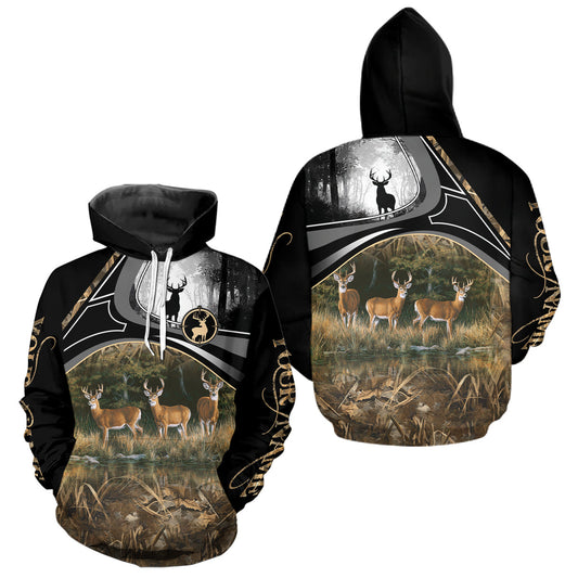 Maxcorners Personalized Whitetail Deer Hunting 3D All Over Printed Hoodie Brown Camouflage, Hunting Gift LM1812