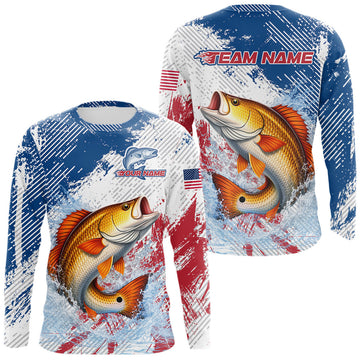 Maxcorners Custom Patriotic American Flag Redfish Fishing Shirts Long Sleeve, Fishing Tournament Jerseys LM1903