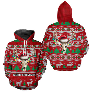 Maxcorners Funny Ugly Sweater Pattern Skull Deer Hunting Custom All Over Print Shirts LM1411