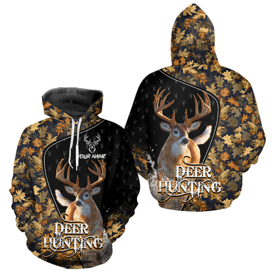Maxcorners Whitetail Deer Hunting Clothes Custom Name Beautiful Autumn Leaves Camo Hunting Gifts LM2608