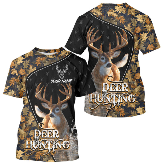 Maxcorners Whitetail Deer Hunting Clothes Custom Name Beautiful Autumn Leaves Camo Hunting Gifts LM2608