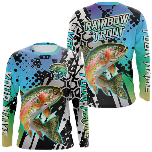 Maxcorners Rainbow Trout Custom Long Sleeve Performance Fishing Shirts For Men, Trout Fishing Jersey LM2602