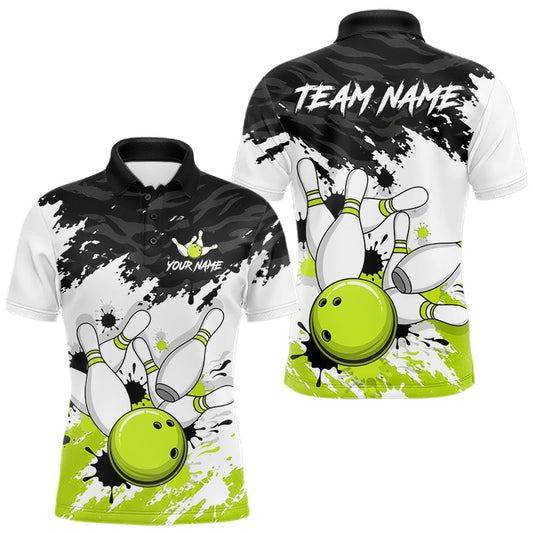 Maxcorners Bowling Shirt Custom Name Black White Lime Green Bowling Ball Personalized Team Jersey For Men