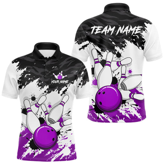 Maxcorners Bowling Shirt Custom Name Purple Black White Bowling Ball Personalized Team Jersey Gift For Men