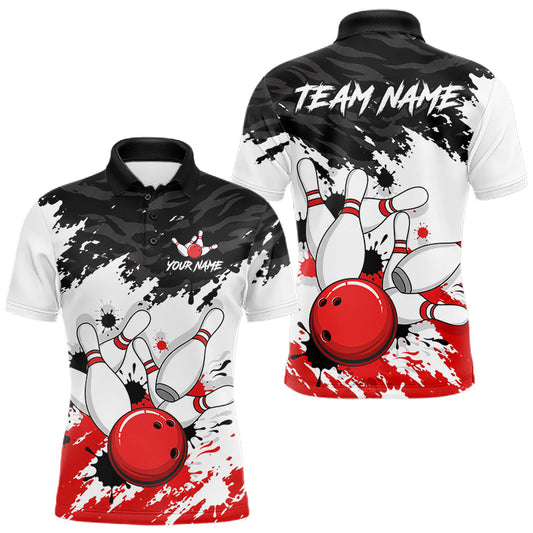 Maxcorners Bowling Shirt Custom Name Red Black White Bowling Ball Personalized Team Jersey Gift For Men