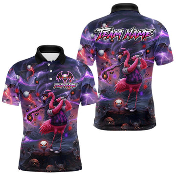Maxcorners Personalized Mens Golf Polo Shirts Angry Flamingo Golfer Gothic Lightning Theme Team Name Shirt LM1904
