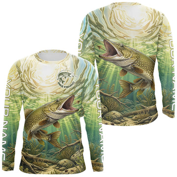 Maxcorners Northern Pike Fishing Jerseys For Men, Personalized Northern Pike Long Sleeve Fishing Shirts LM1904