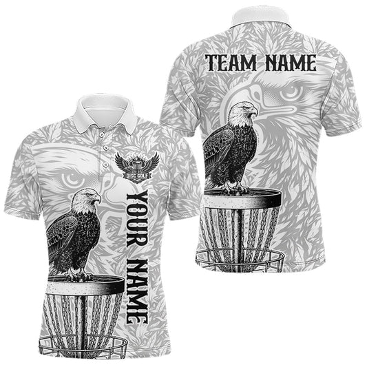 Maxcorners Custom Bald Eagle Mens Disc Golf Polo Shirt, Personalized Team Name Disc Golf Shirt LM1904