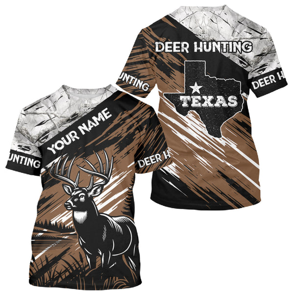Maxcorners Deer Hunting Shirt 3D All Over Print Brown Black Gray Camo Deer With TX Flag Season LM2608