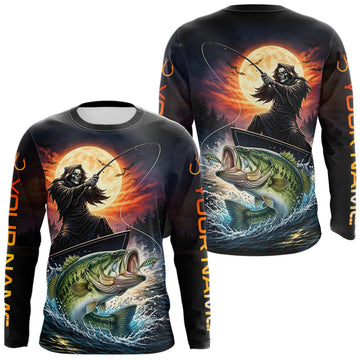 Maxcorners Personalized Fish Reaper Fishing Shirts Jerseys, Fish Reaper Sunset Bass Fishing Shirts Long Sleeve LM2704