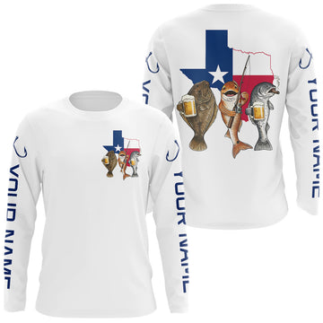 Maxcorners Texas Slam Funny Fishing Redfish, Trout, Flounder Fishing Shirts Long Sleeve For Men | White LM2704
