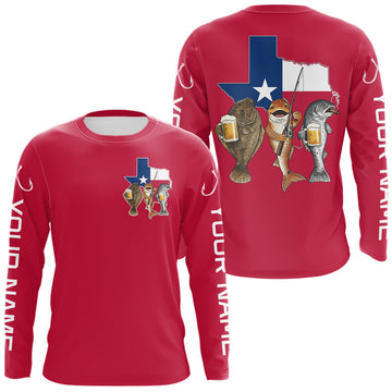 Maxcorners Texas Slam Funny Fishing Redfish, Trout, Flounder Fishing Shirts Long Sleeve For Men | Red LM2704