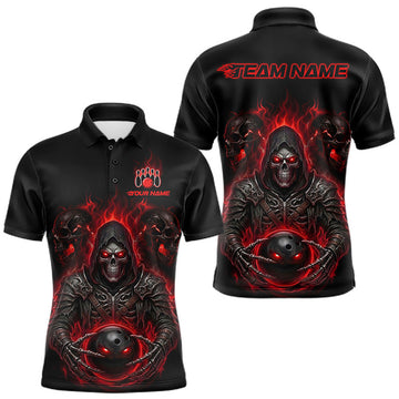 Maxcorners Personalized Men Bowling Jersey Custom Name Team Name Grim Reaper Skull Bowling Polo Shirt Gift LM0208