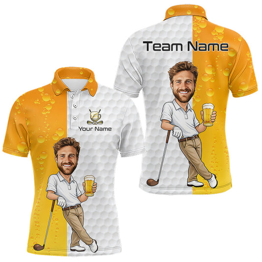 Maxcorners Custom Face Funny Golfer Beer Pattern Golf Polo Shirt for Men