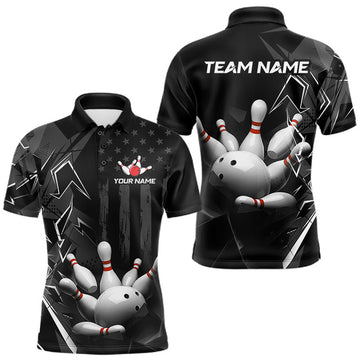 Maxcorners Custom Bowling Team Men Polo Shirt Quarter Zip 1/4 Personalized Name Performance Bowling Jersey|Black White LM0208