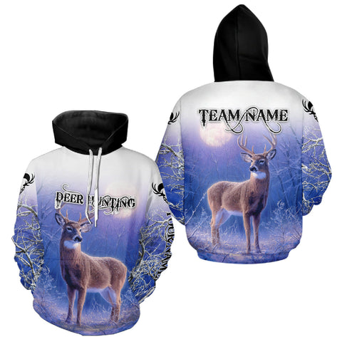 Maxcorners Deer Hunting Winter Hoodie, Long Sleeve Shirt – Personalized Team Name, For Deer Hunters LM0409