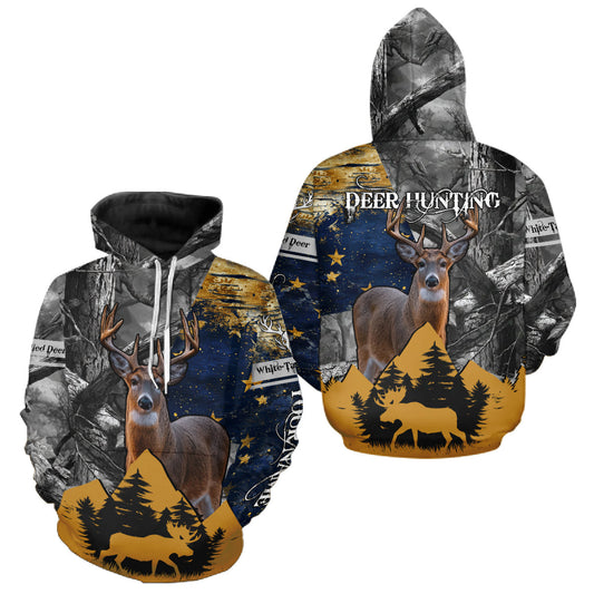 Maxcorners WhiteTails Deer Hunting Alaska Flag with Custom Name, Camo Gray Camouflage Details LM0409