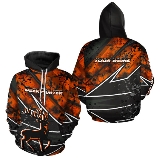 Maxcorners Deer Hunting Clothes 3D Orange Camo Black Custom Name Best Gifts For Deer Hunters LM2608
