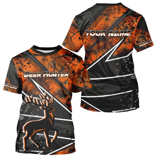 Maxcorners Deer Hunting Clothes 3D Orange Camo Black Custom Name Best Gifts For Deer Hunters LM2608