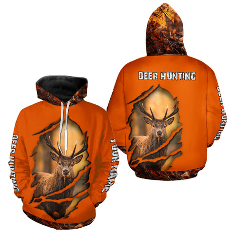 Maxcorners Deer Hunting Shirt Orange Forest Camo Hoodie, Long Sleeve Custom Name For Men LM0409