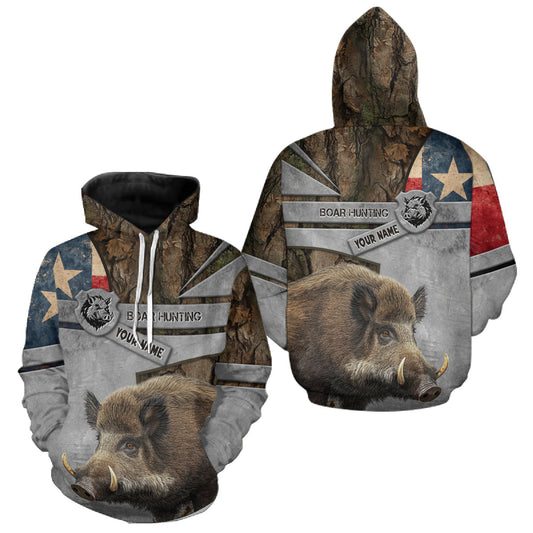 Maxcorners Best Wild Boar Hunting Camouflage TX Flag Custom Name Shirts for Hunter Gift For Hunter LM1109